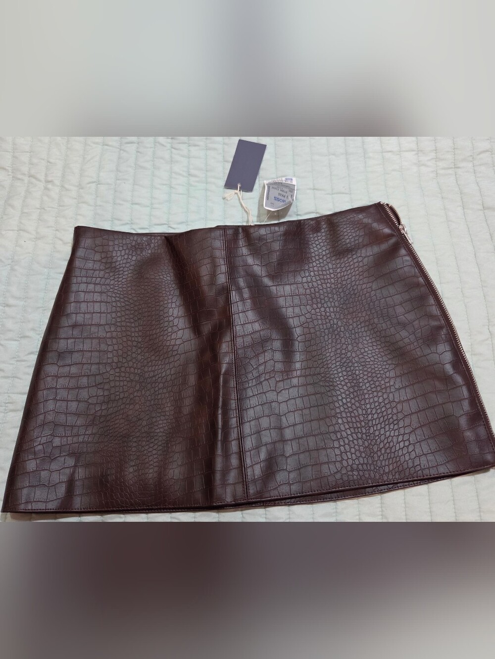 Faux Croc Mini Skirt in Dark Brown